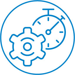 Icon: Factory clock symbolizing reduced downtime