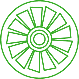 Icon: Power turbine representing extended equipment life