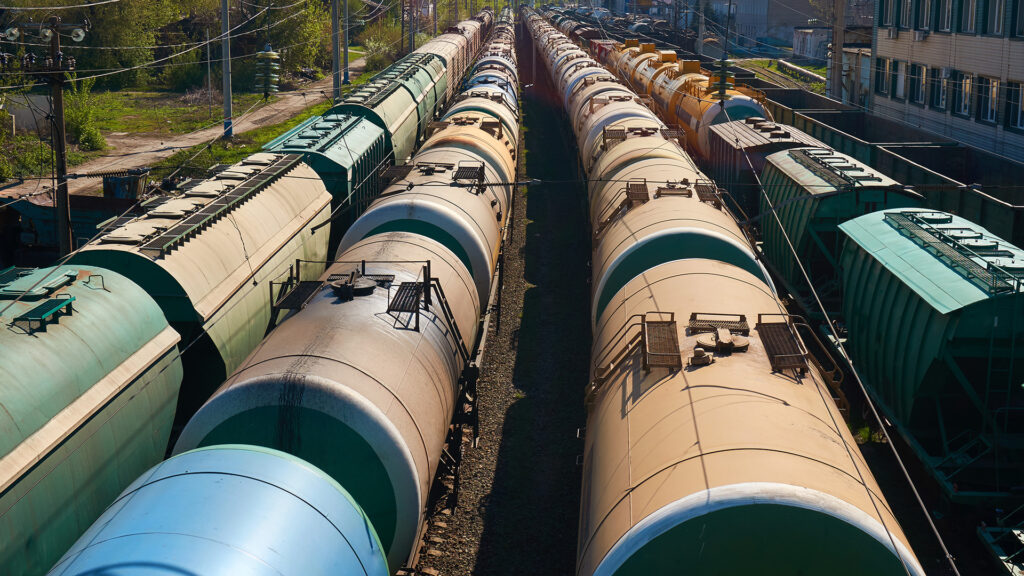 Freight oil railcars representing rail - Heavy equipment and marine filtration services